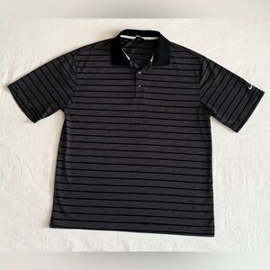 Nike Golf Men’s Black & White Striped Fit Dry Polo Shirt with Swoosh Logo size L